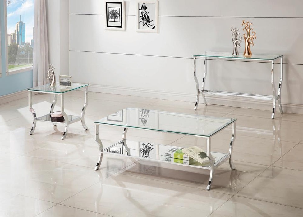 Saide Rectangular Sofa Table with Mirrored Shelf Chrome