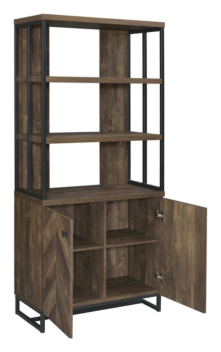 Millbrook 2-door Bookcase Rustic Oak Herringbone and Gunmetal