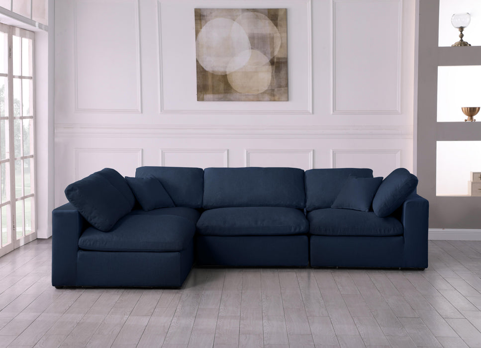 Serene Navy Linen Fabric Deluxe Cloud Modular Sectional