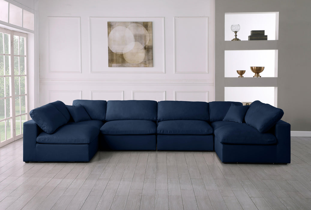 Serene Navy Linen Fabric Deluxe Cloud Modular Sectional