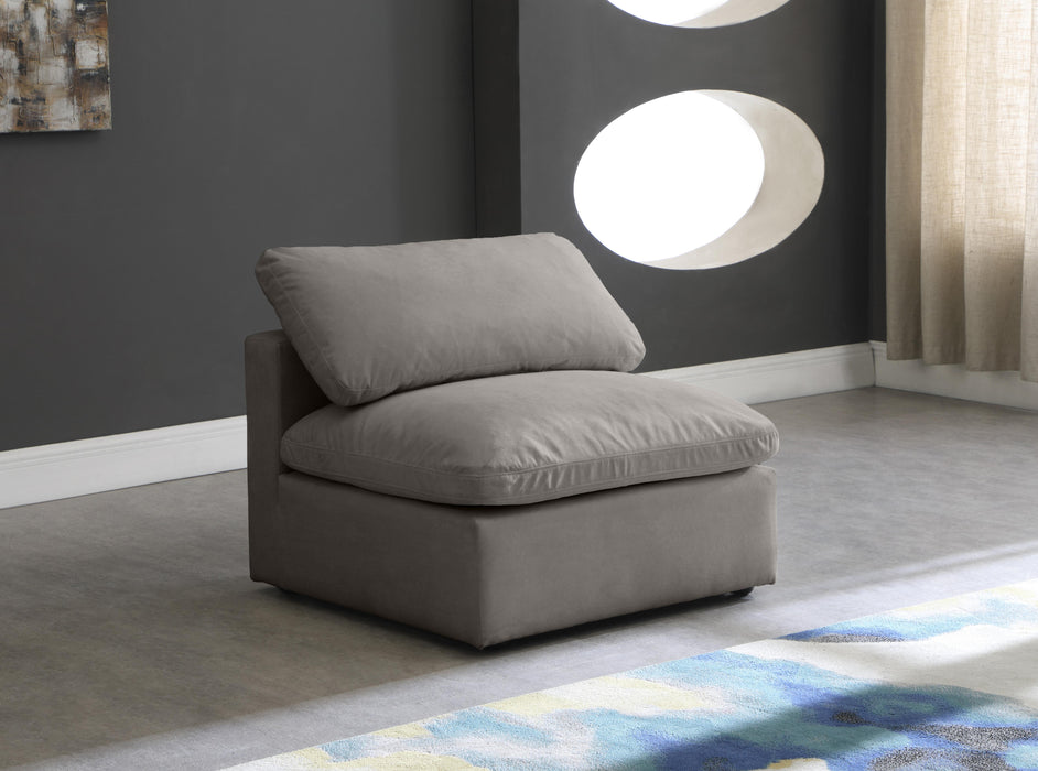 Plush Grey Velvet Standard Cloud Modular Armless Chair