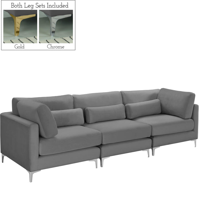 Julia Grey Velvet Modular Sofa (3 Boxes)