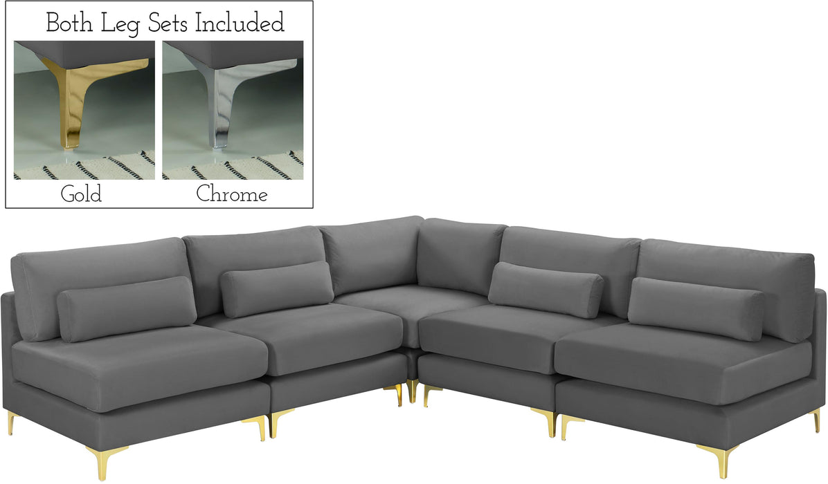 Julia Grey Velvet Modular Sectional (5 Boxes)