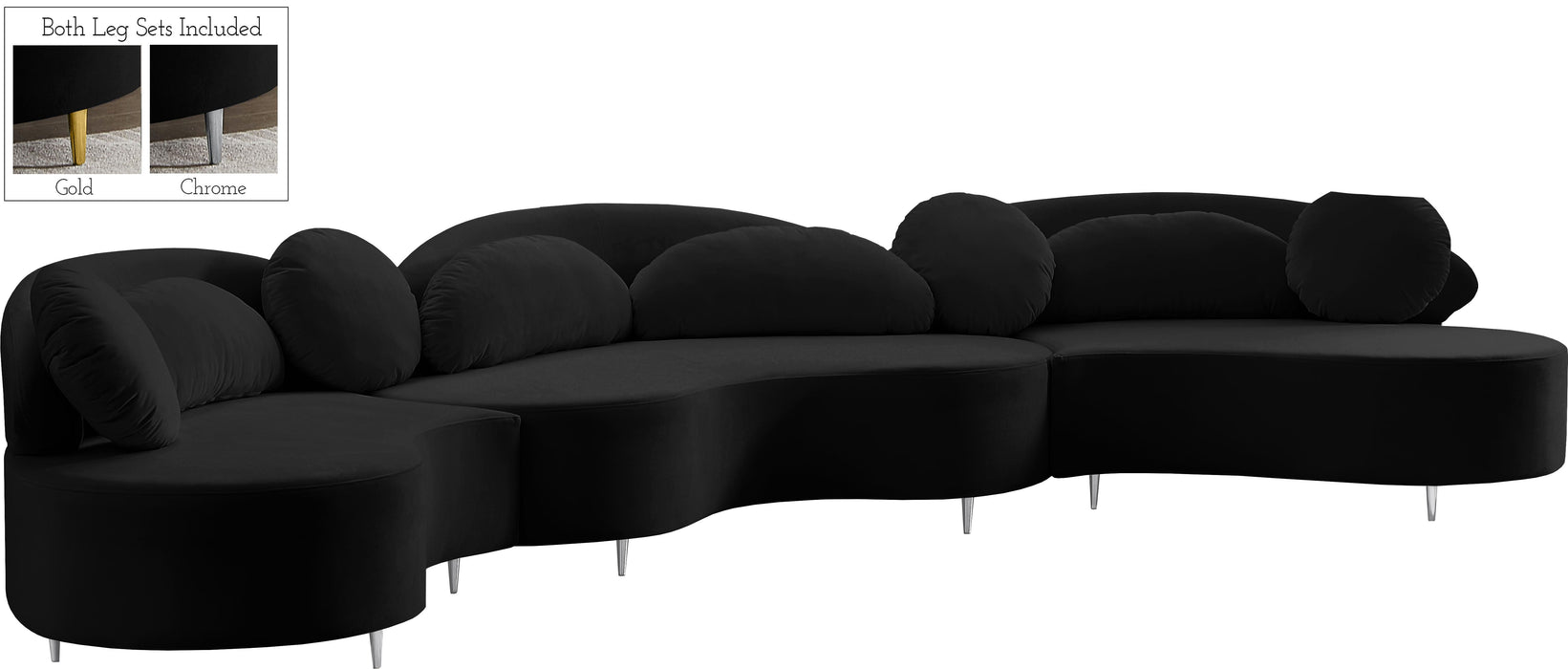 Vivacious Black Velvet 3pc. Sectional (3 Boxes)