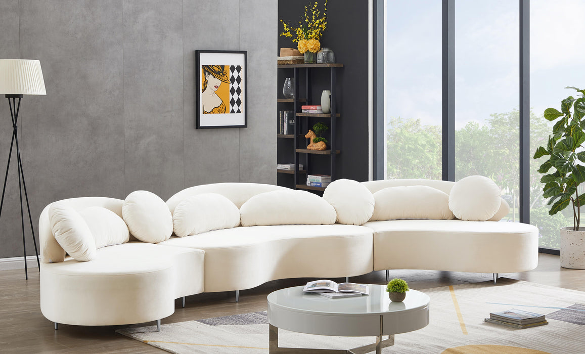 Vivacious Cream Velvet 3pc. Sectional (3 Boxes)