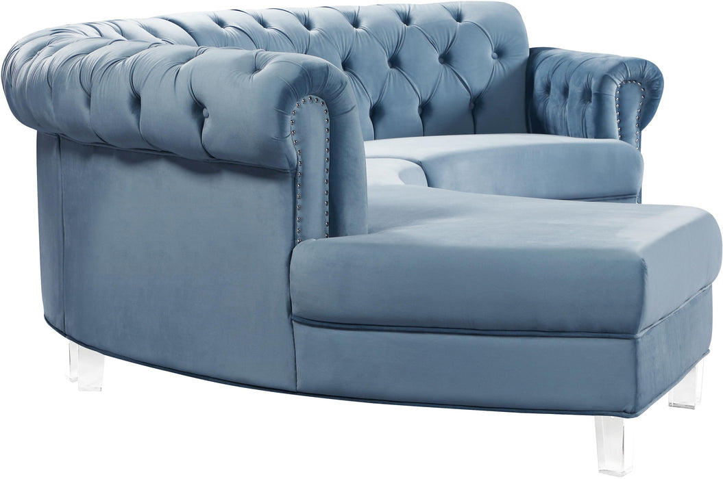 Anabella Sky Blue Velvet 3pc. Sectional