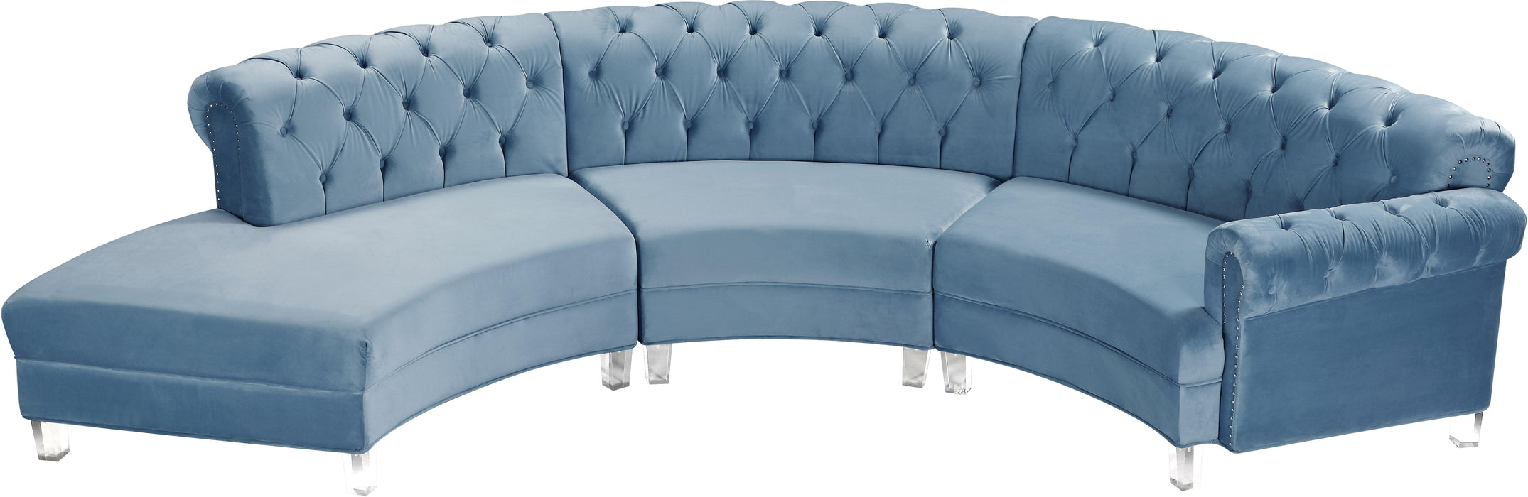 Anabella Sky Blue Velvet 3pc. Sectional