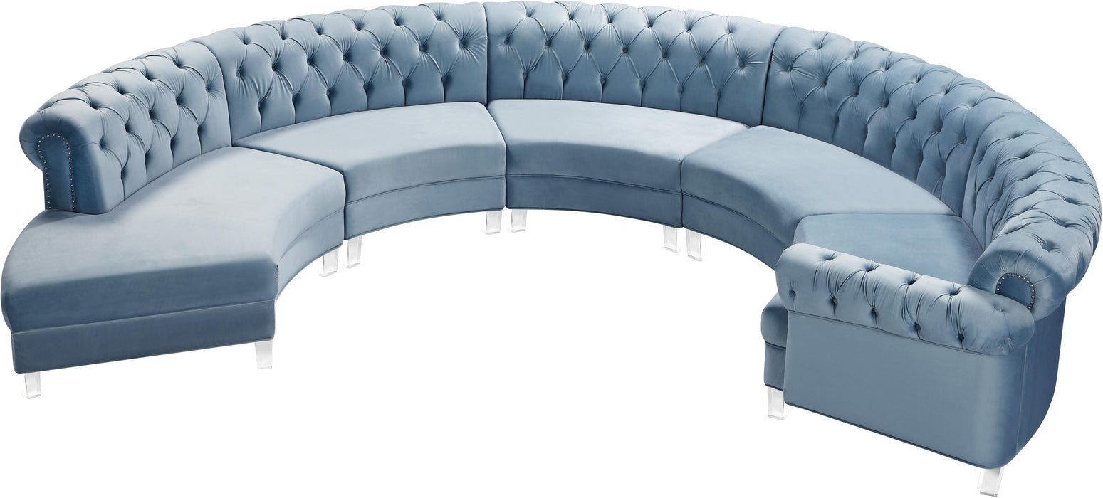 Anabella Sky Blue Velvet 5pc. Sectional