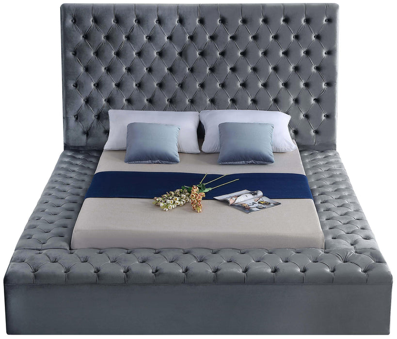 Bliss Grey Velvet Queen Bed (3 Boxes)