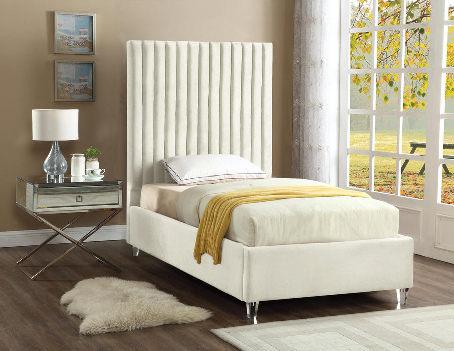 Candace Cream Velvet Twin Bed