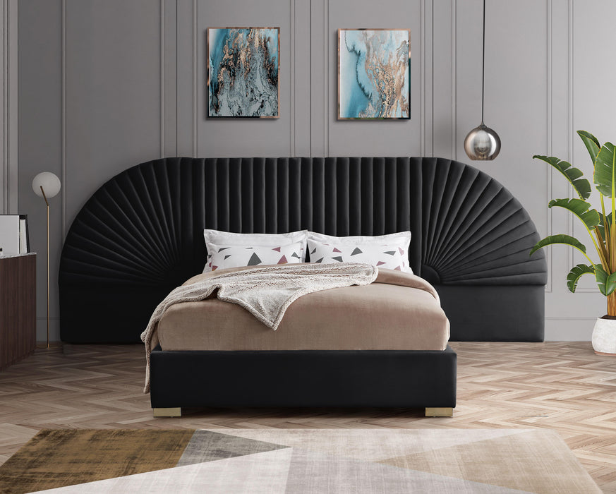 Cleo Black Velvet Queen Bed (3 Boxes)