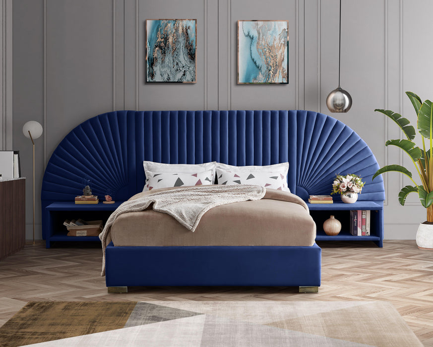 Cleo Navy Velvet Queen Bed (3 Boxes)