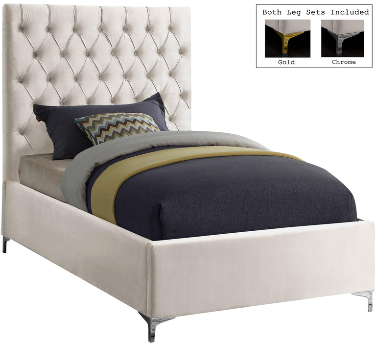 Cruz Cream Velvet Twin Bed