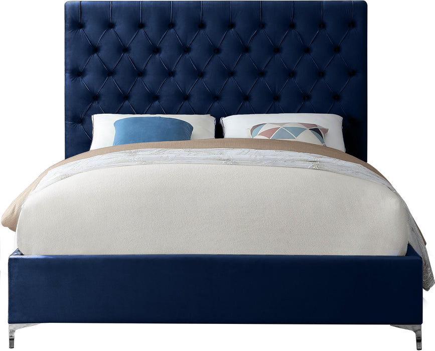 Cruz Navy Velvet Queen Bed