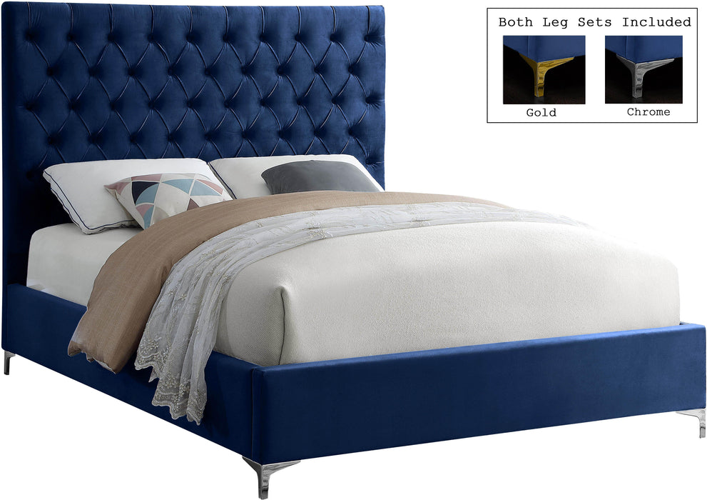 Cruz Navy Velvet King Bed