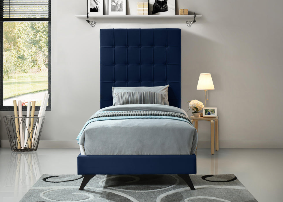 Elly Navy Velvet Twin Bed