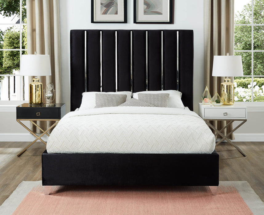 Enzo Black Velvet Queen Bed