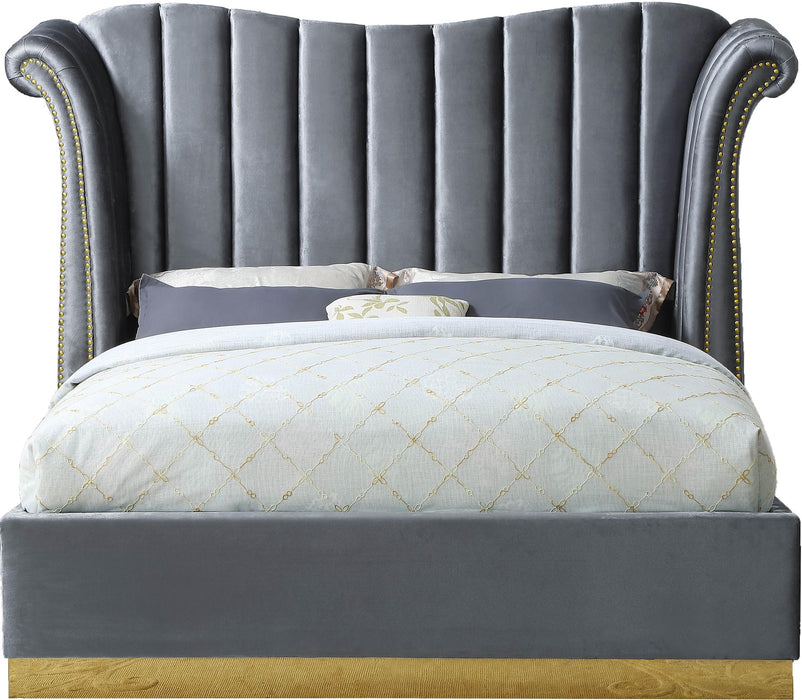 Flora Grey Velvet King Bed (3 Boxes)