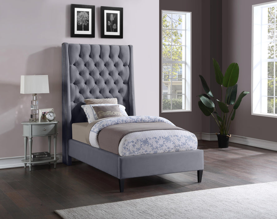 Fritz Grey Velvet Twin Bed