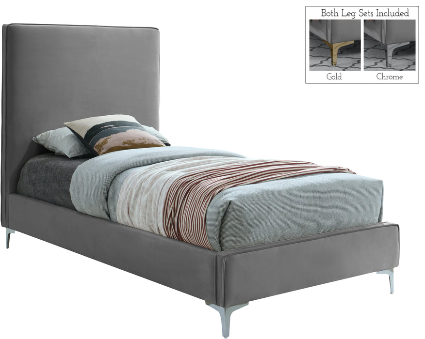 Geri Grey Velvet Twin Bed