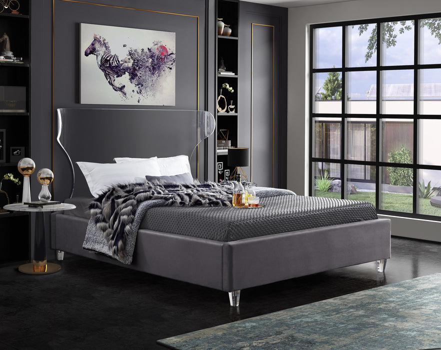 Ghost Grey Velvet King Bed