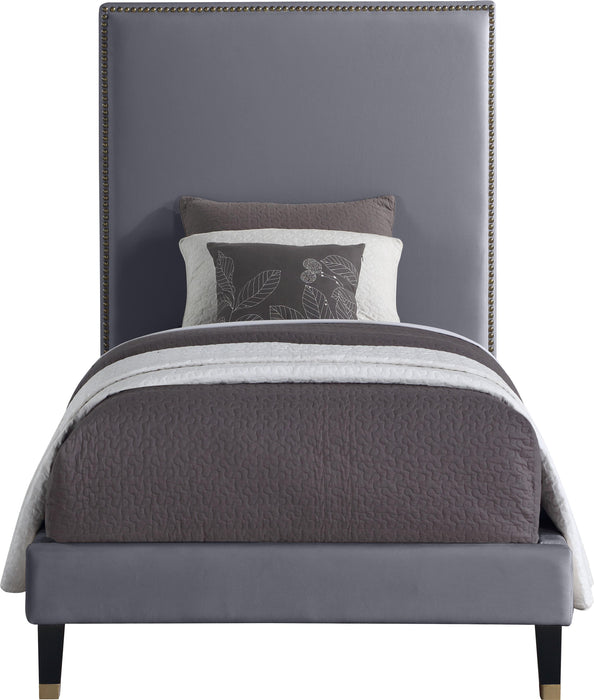 Harlie Grey Velvet Twin Bed