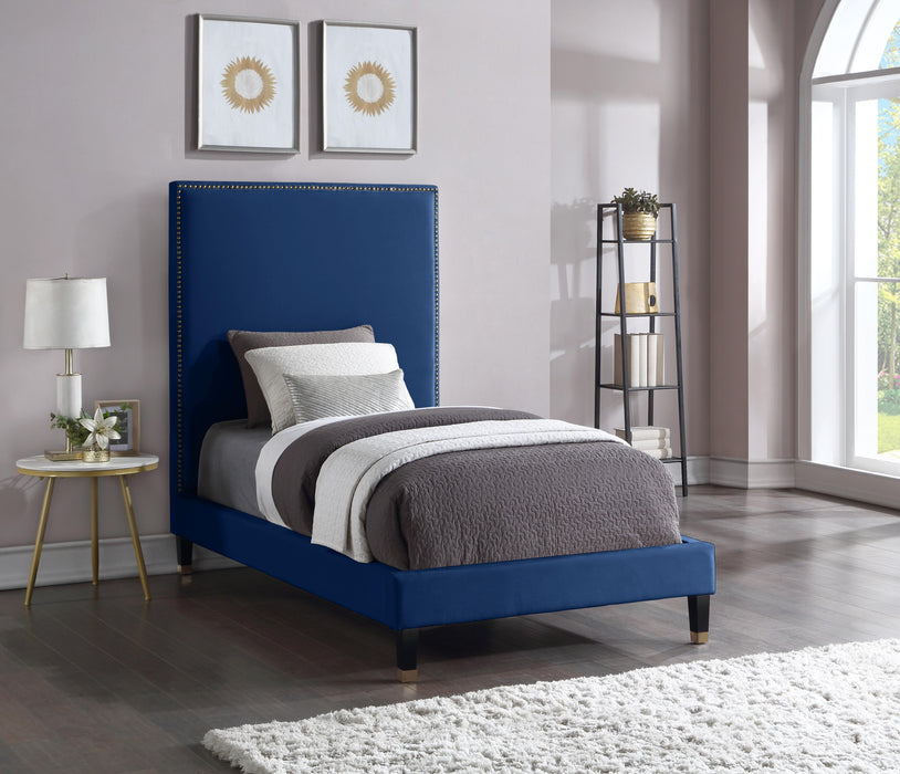 Harlie Navy Velvet Twin Bed