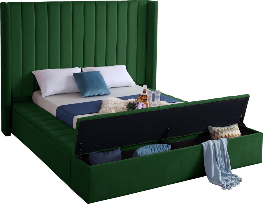 Kiki Green Velvet Queen Bed (3 Boxes)