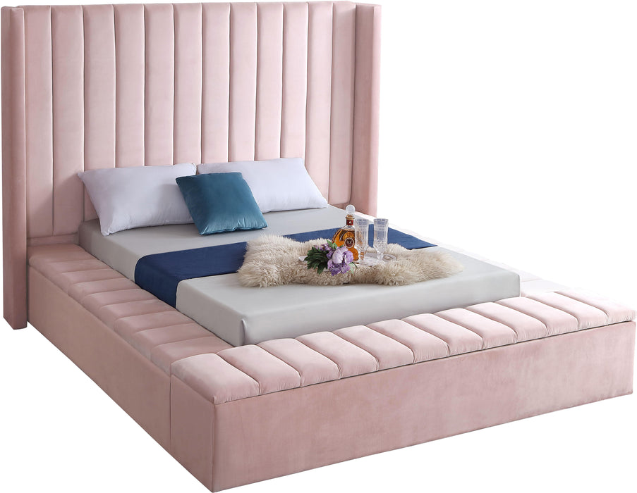 Kiki Pink Velvet King Bed (3 Boxes) image