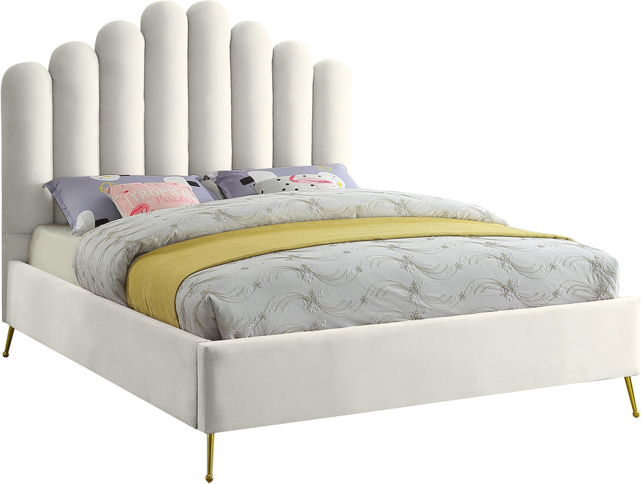 Lily Cream Velvet Queen Bed image