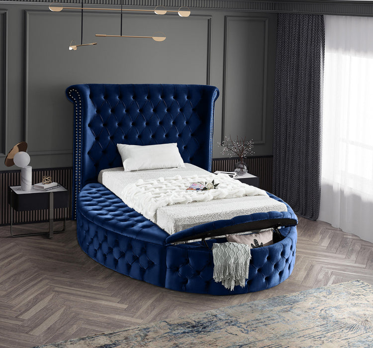 Luxus Navy Velvet Twin Bed (3 Boxes)