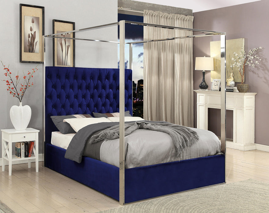 Porter Navy Velvet Queen Bed