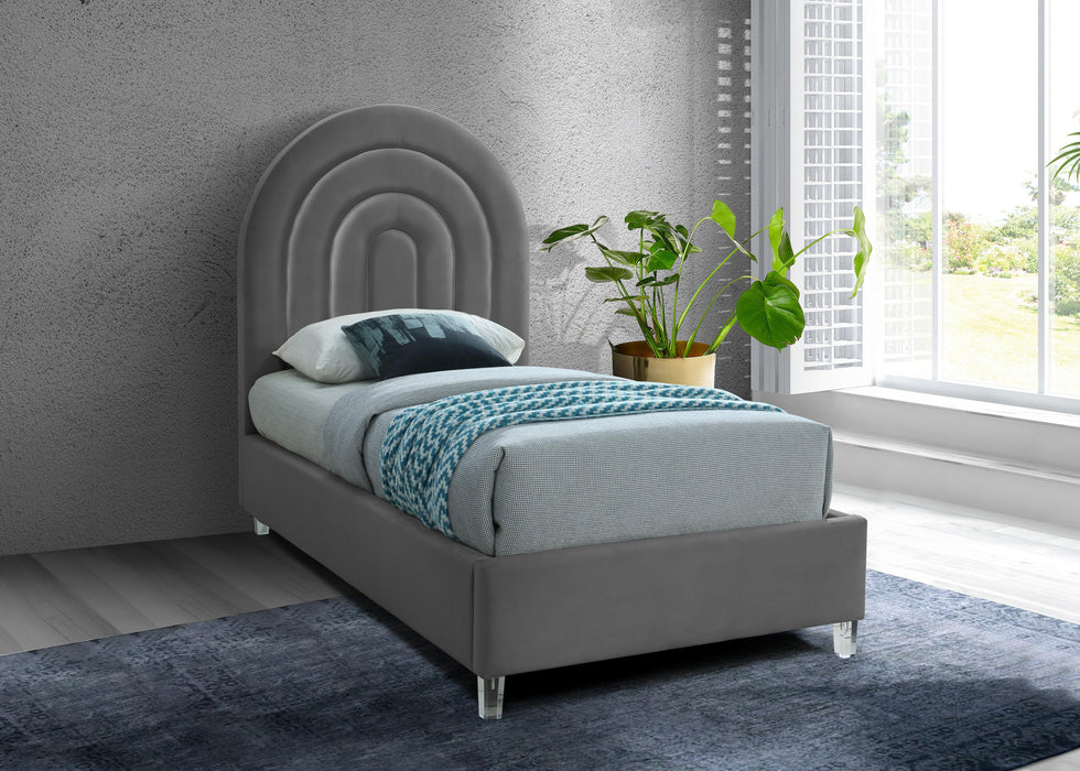 Rainbow Grey Velvet Twin Bed