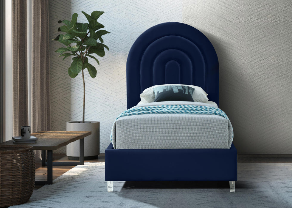 Rainbow Navy Velvet Twin Bed