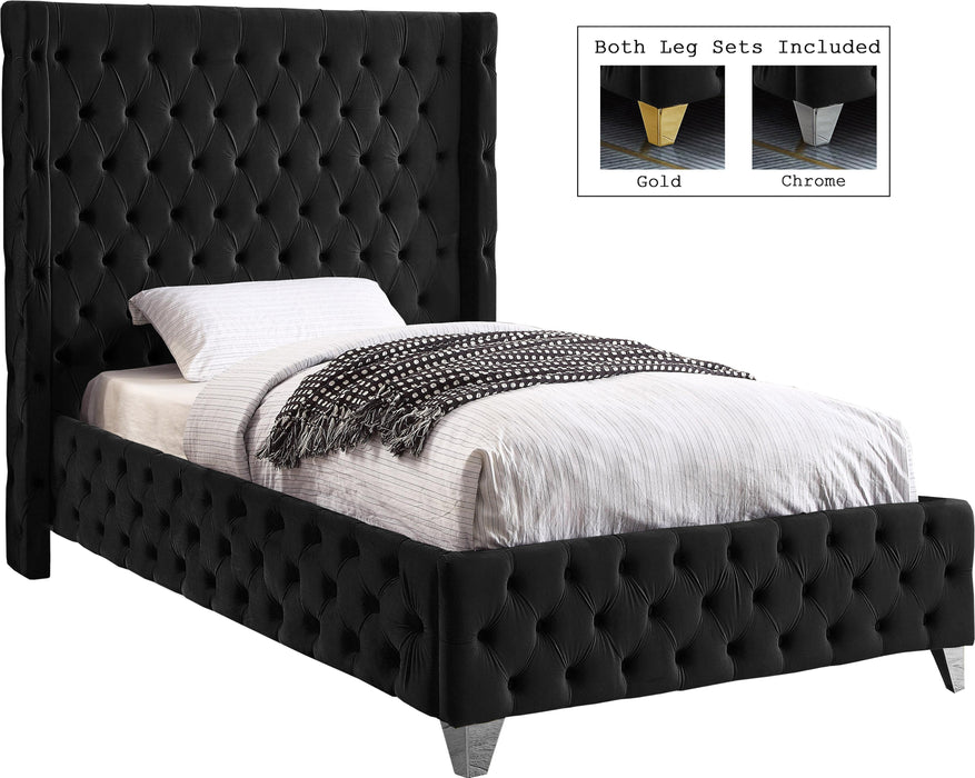 Savan Black Velvet Twin Bed