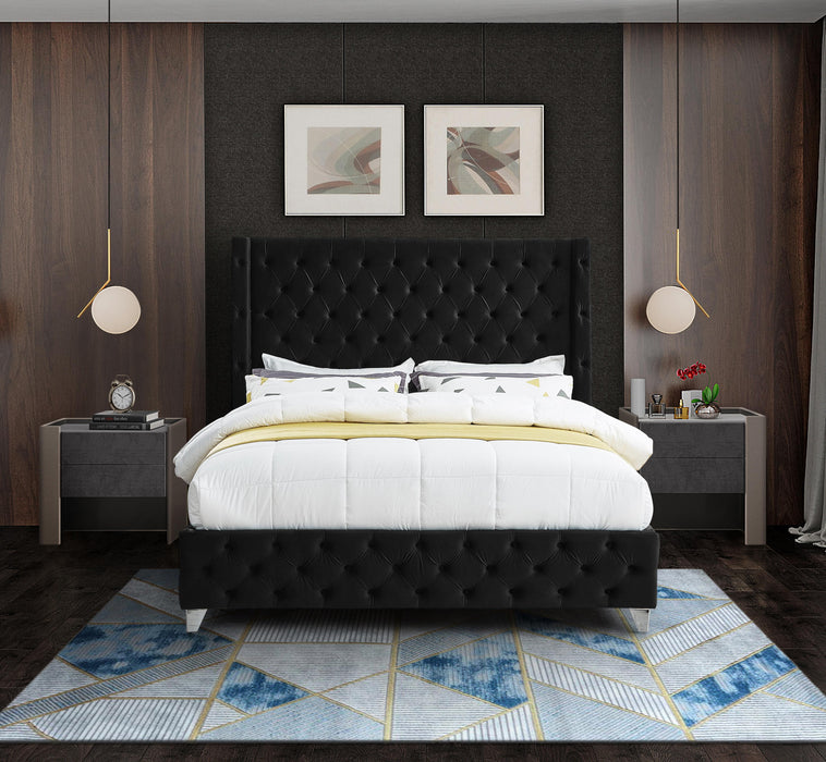 Savan Black Velvet King Bed