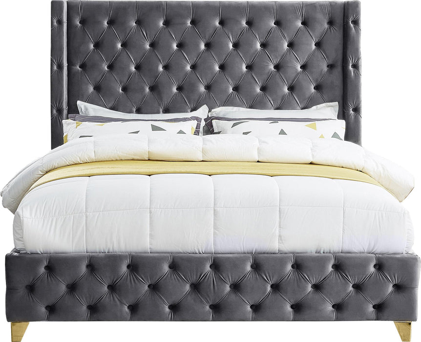 Savan Grey Velvet King Bed