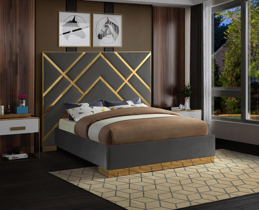 Vector Grey Velvet Queen Bed