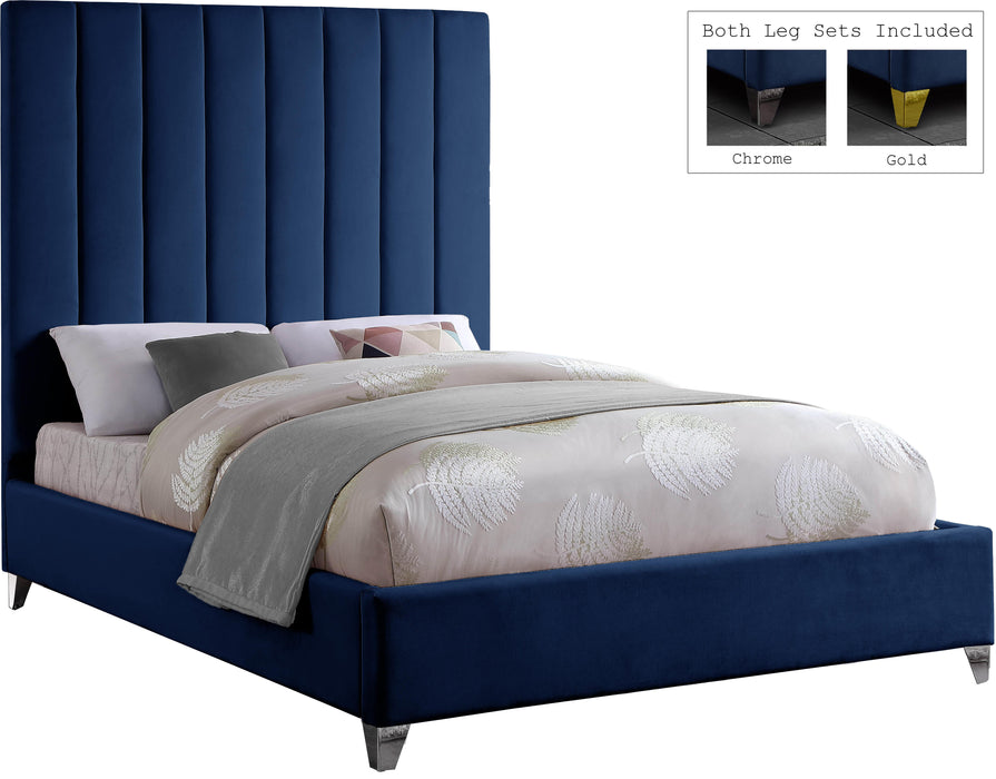 Via Navy Velvet King Bed