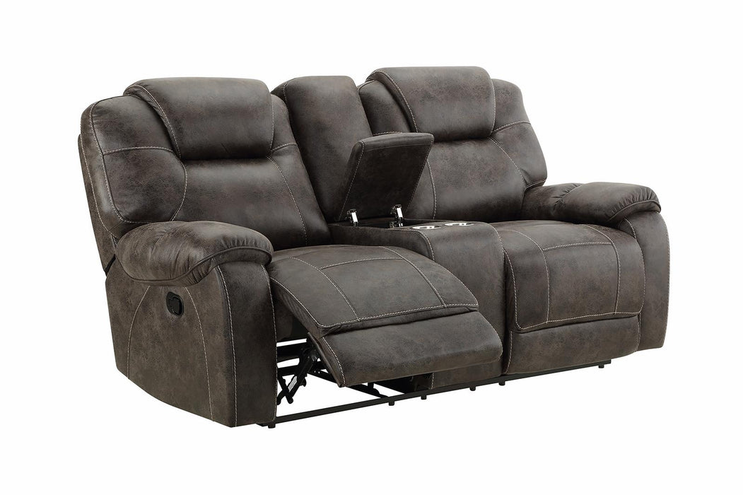 New Classic Furniture Anton Dual Recliner Console Loveseat with Power Footrest in Chocolate